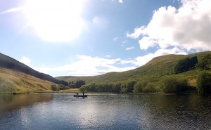 A boat enjoys the fishing at Glensherup