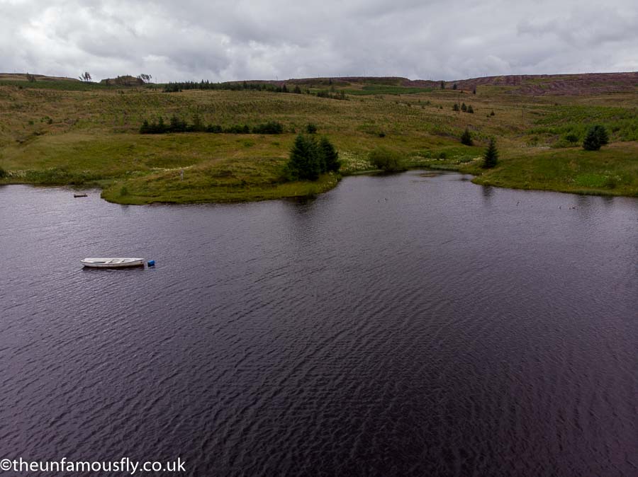 Rugged shore of Faughlin Reservoir Trout Fishery