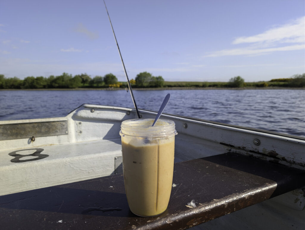 Breakfast on the water- a fruit smoothie.